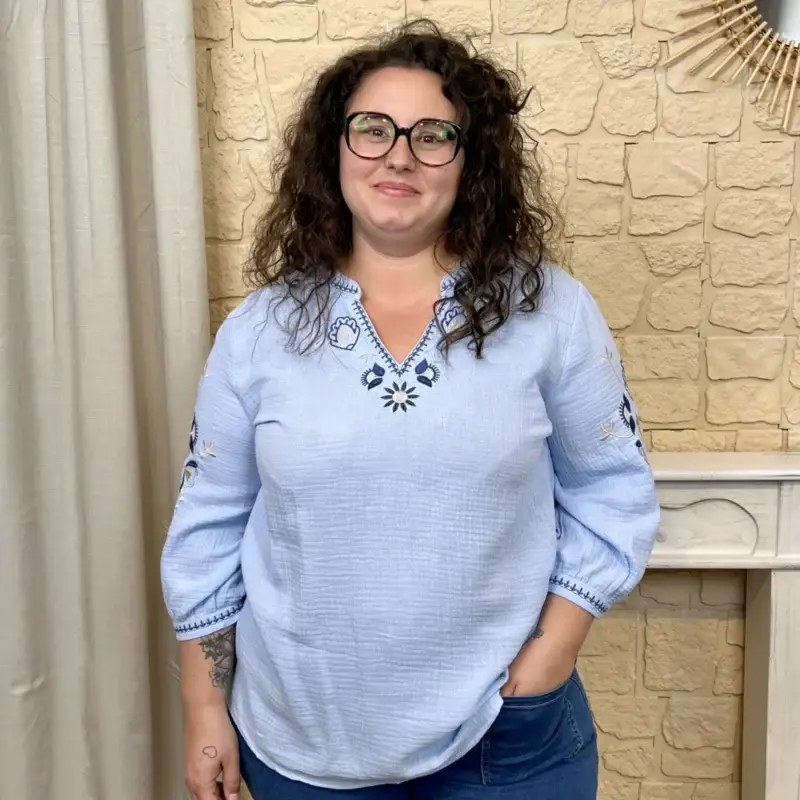 J614 - Blouse Gaze de coton - bleu - 52