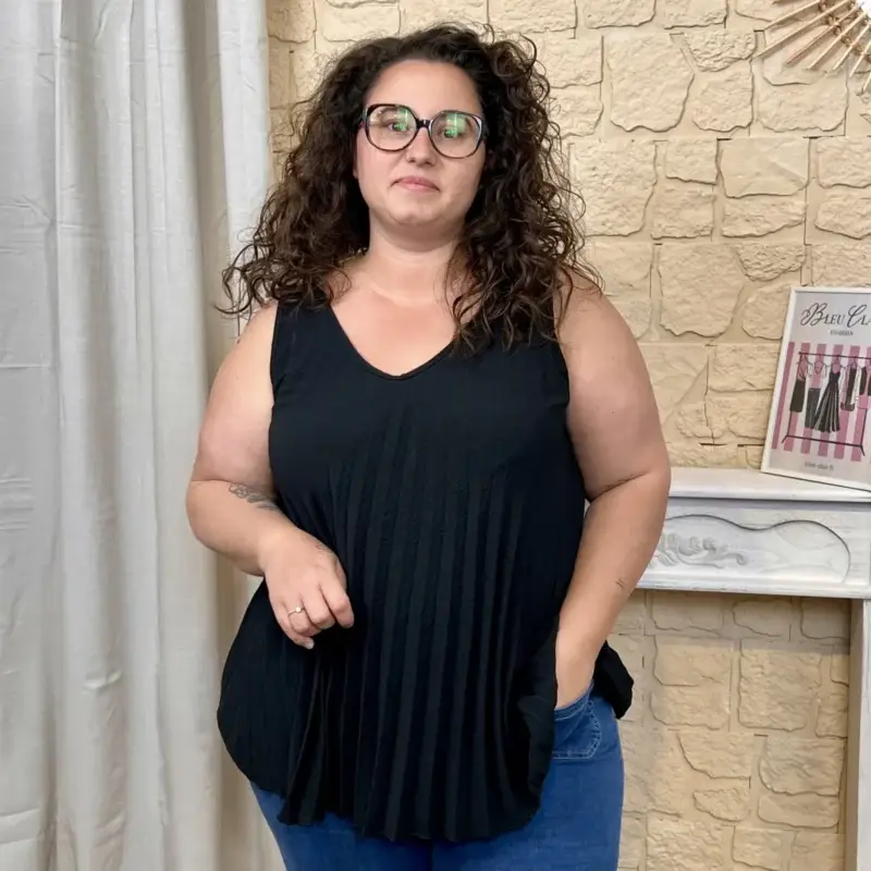 J616 - Débardeur plissé - noir - taille-unique-grande-taille