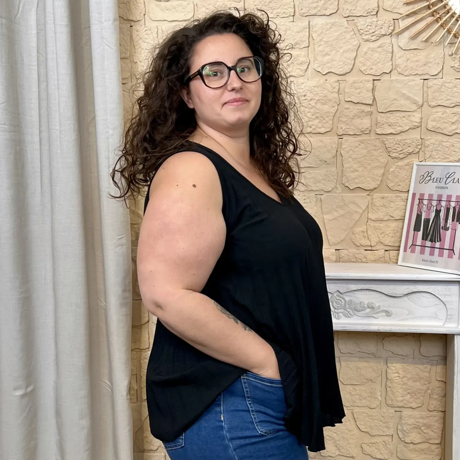 J616 - Débardeur plissé - noir - taille-unique-grande-taille