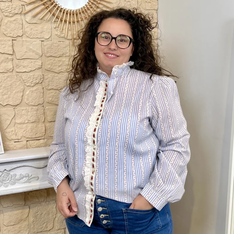 J645 - Chemise rayée - bleu-ciel - 48
