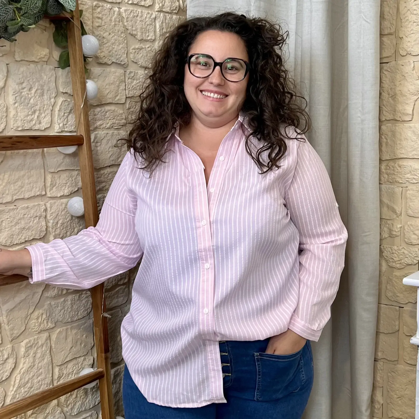 J619 - Chemise rayée - rose - 52