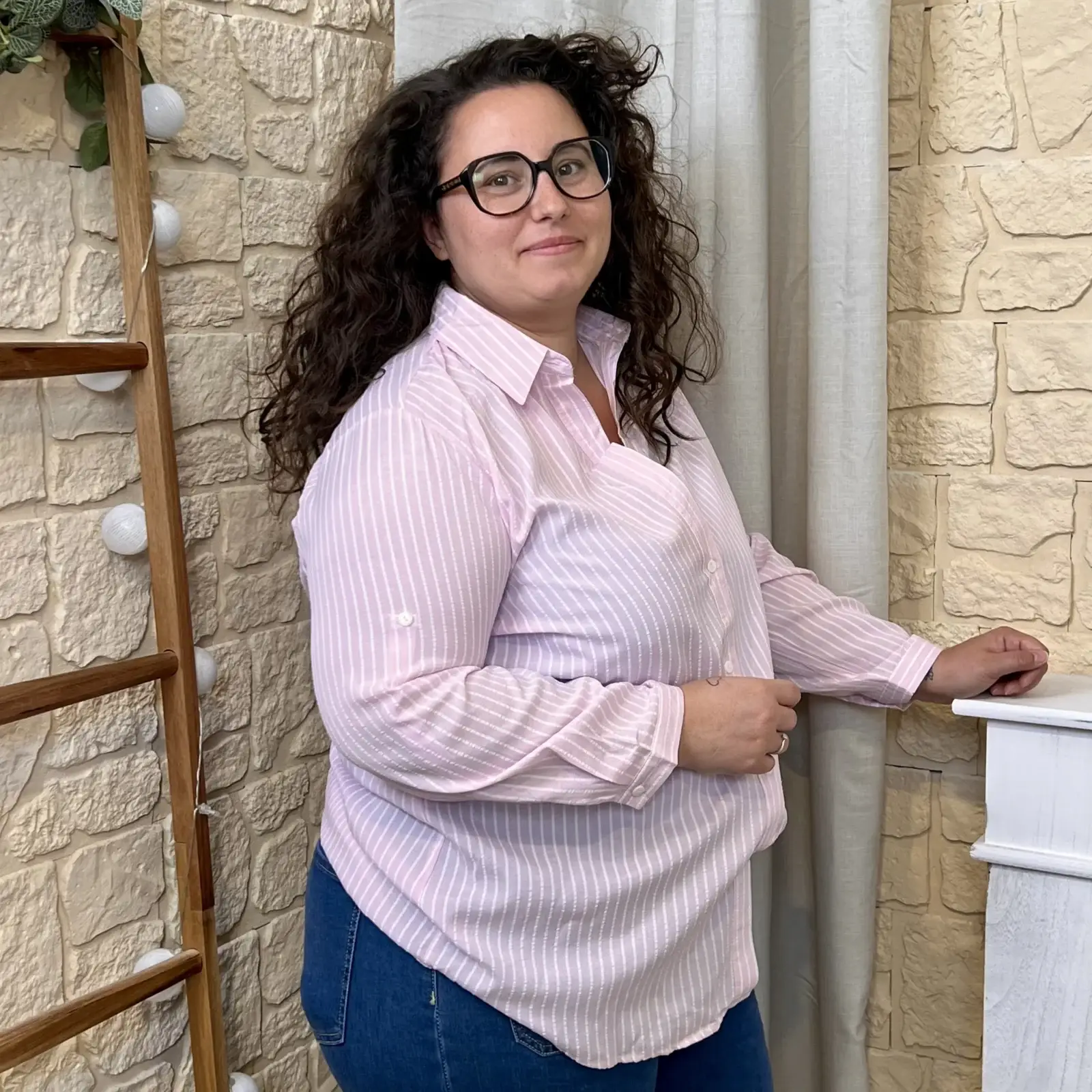 J619 - Chemise rayée - rose - 52