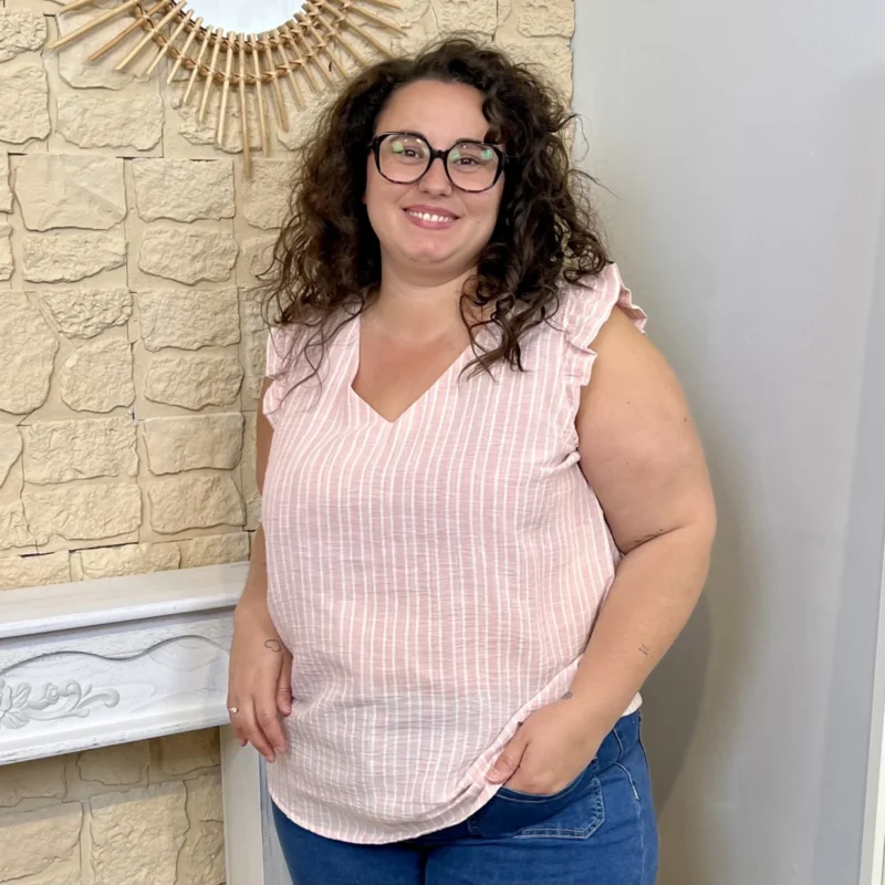 J605 - Blouse rayée - rose-poudre - 52