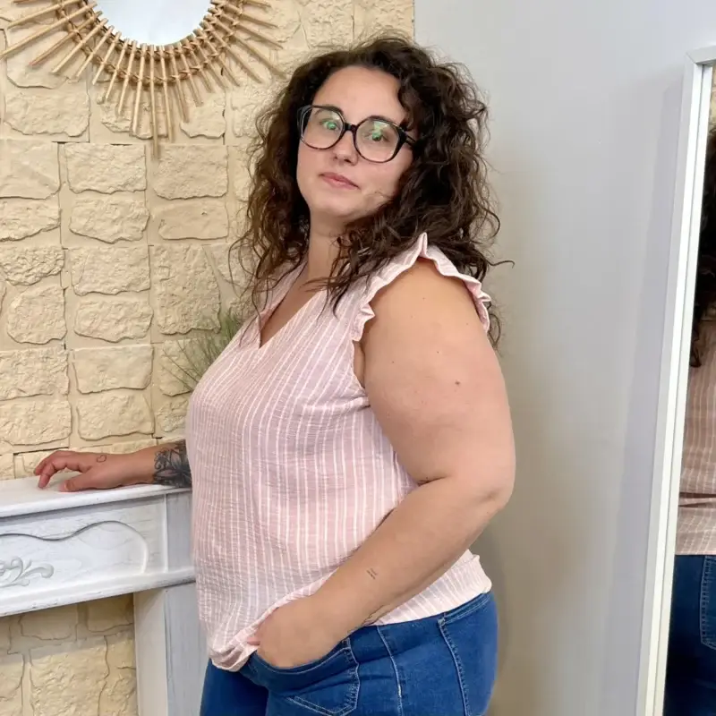 J605 - Blouse rayée - rose-poudre - 52