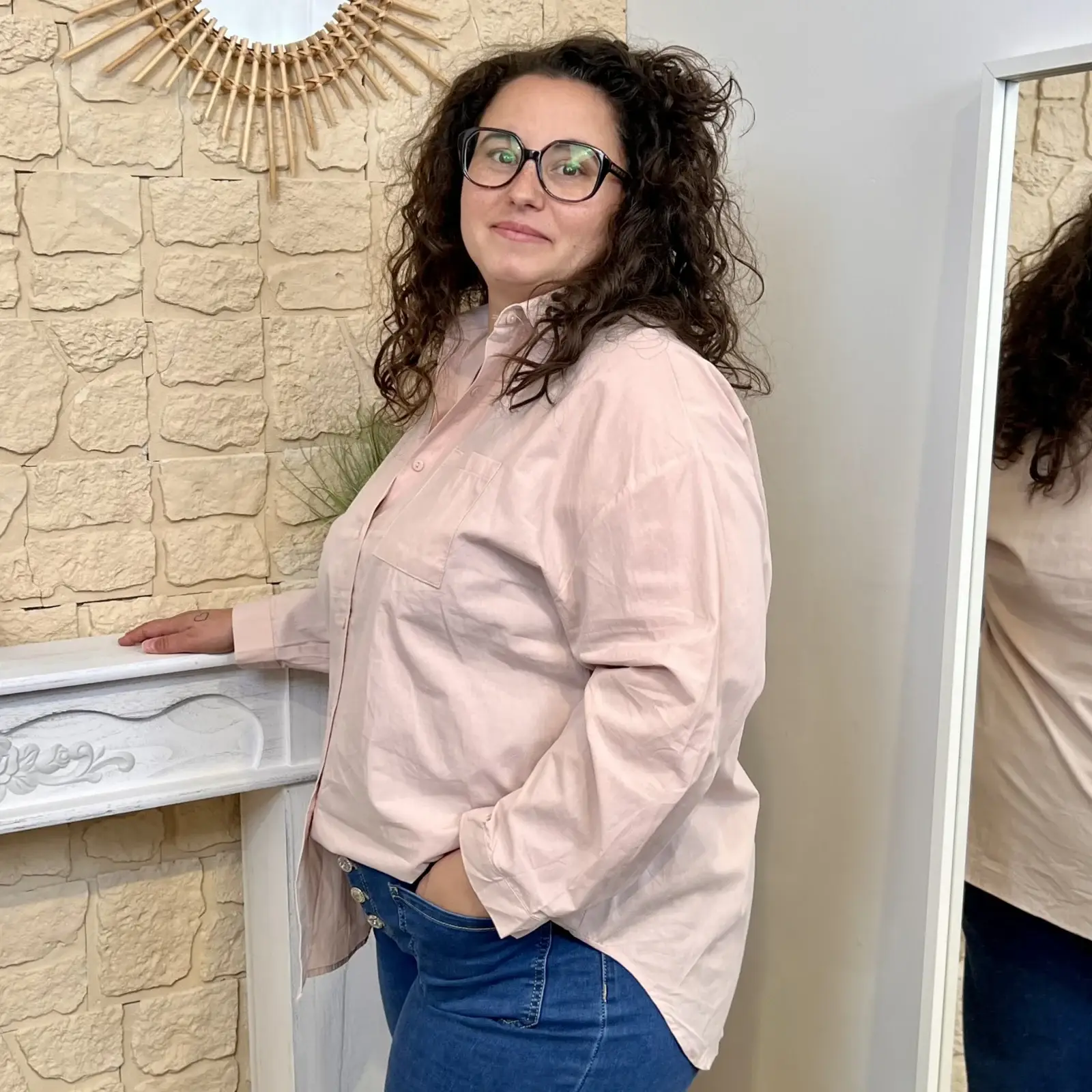 J594 - Chemise avec poche - rose-poudre - 52
