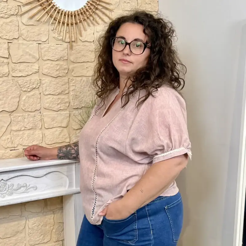 J589 - Blouse ajourée - rose-poudre - 52