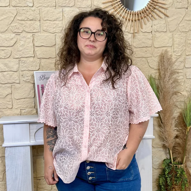 Chemisier brodé - rose-pale - taille-unique