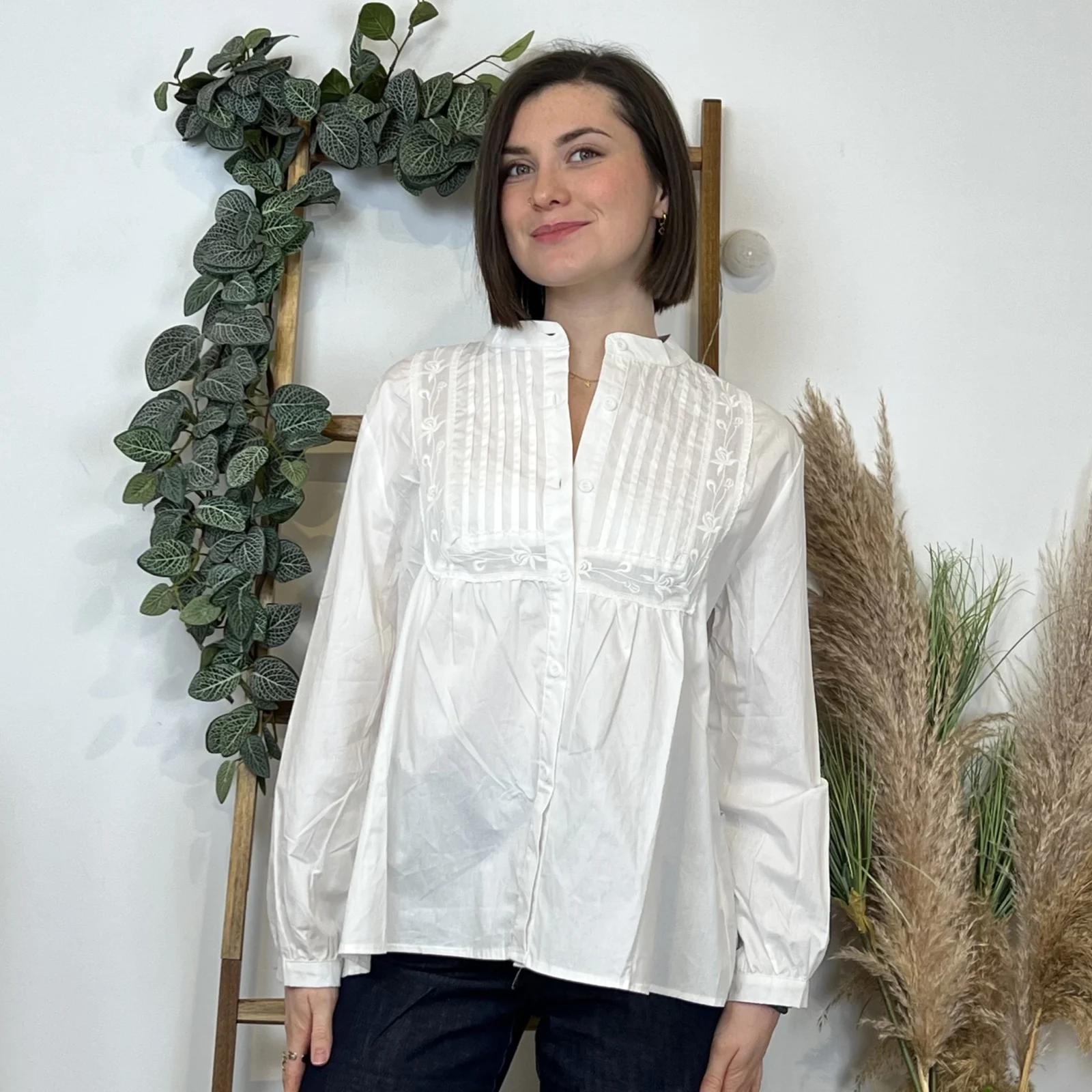 I973 - Chemisier brodé (T36-T40) - blanc - 40