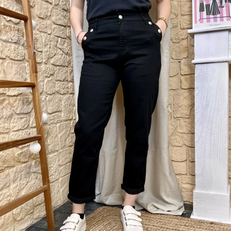 Jean Mom avec boutons - noir - 44