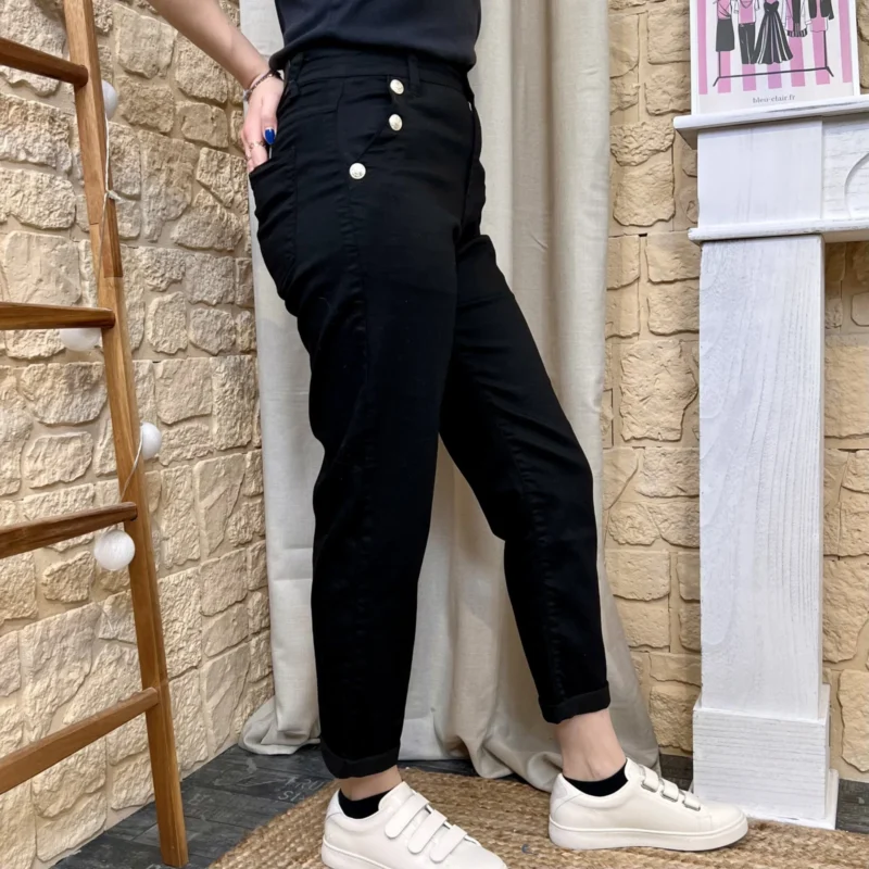 Jean Mom avec boutons - noir - 44