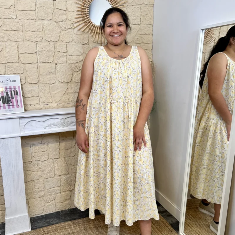 Robe longue fleurie - jaune - taille-unique