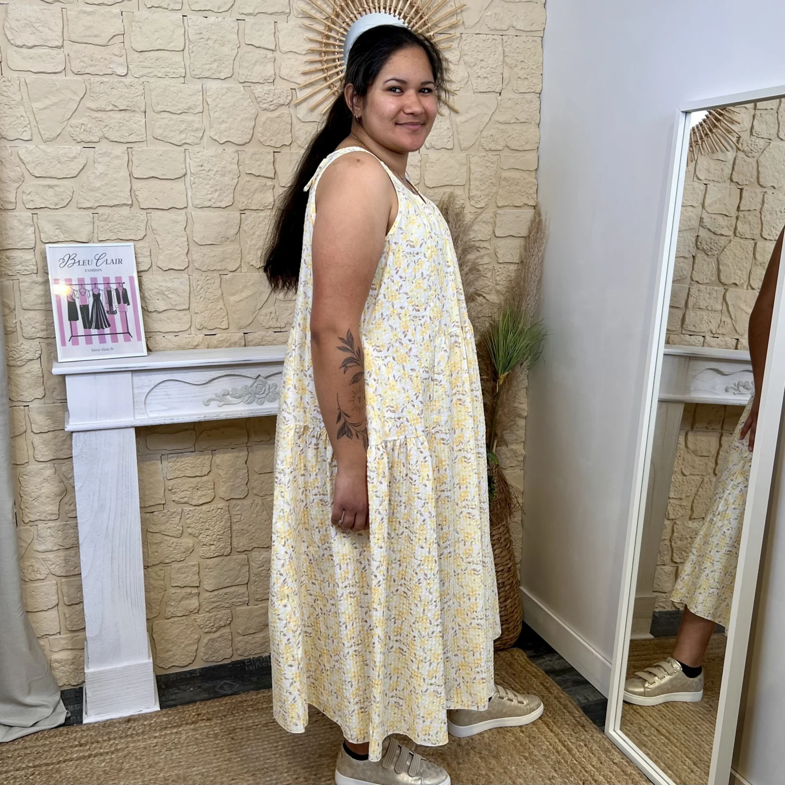 Robe longue fleurie - jaune - taille-unique