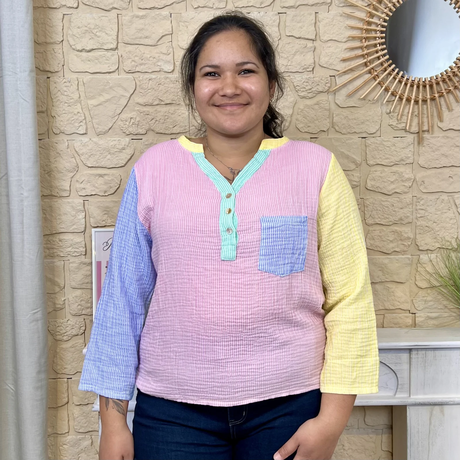 Blouse à rayures (TU) - jaune-colbl - taille-unique