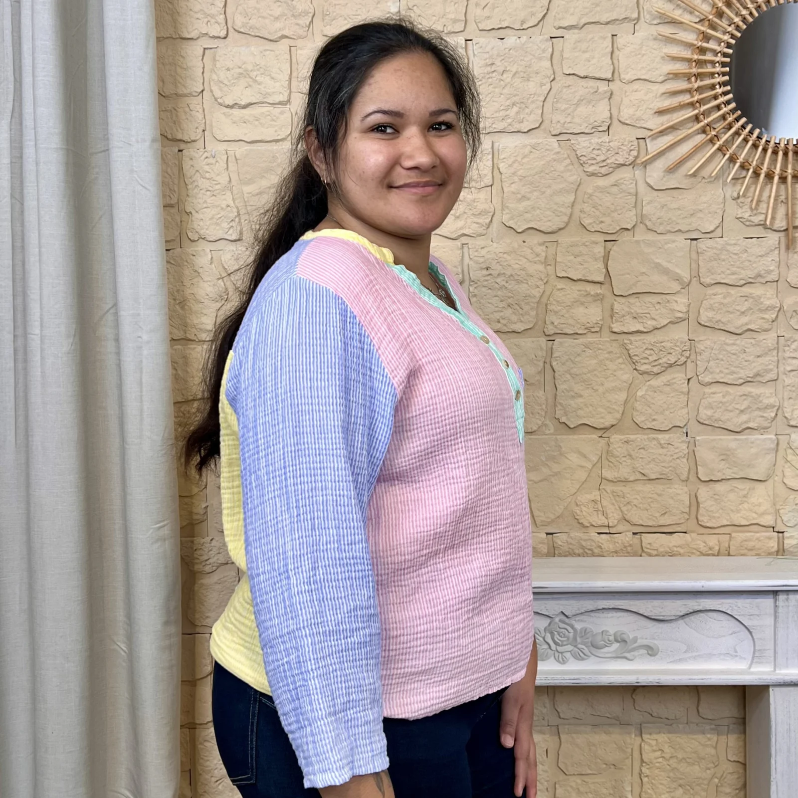 Blouse à rayures (TU) - jaune-colbl - taille-unique
