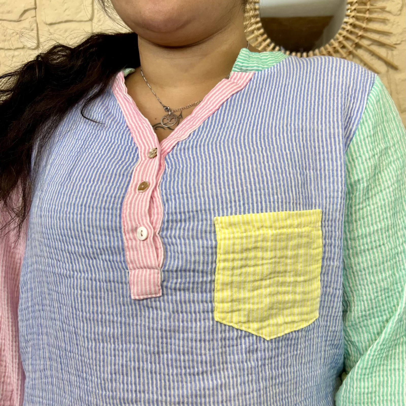 Blouse à rayures (TU) - vert-deau-colbl - taille-unique