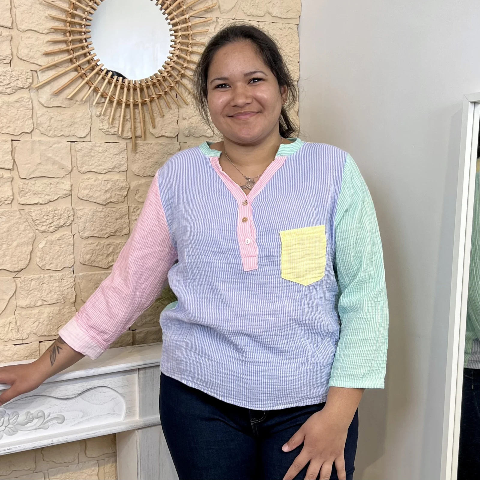 Blouse à rayures (TU) - vert-deau-colbl - taille-unique