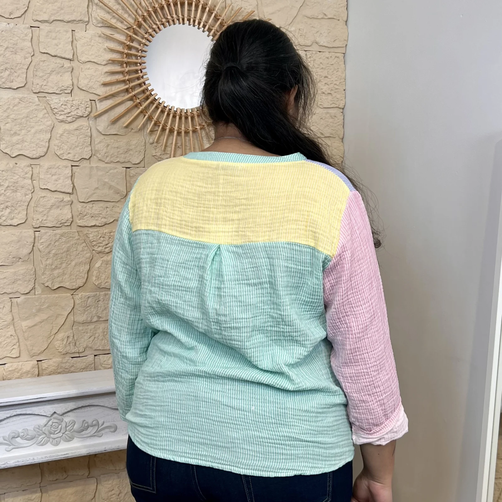 Blouse à rayures (TU) - vert-deau-colbl - taille-unique