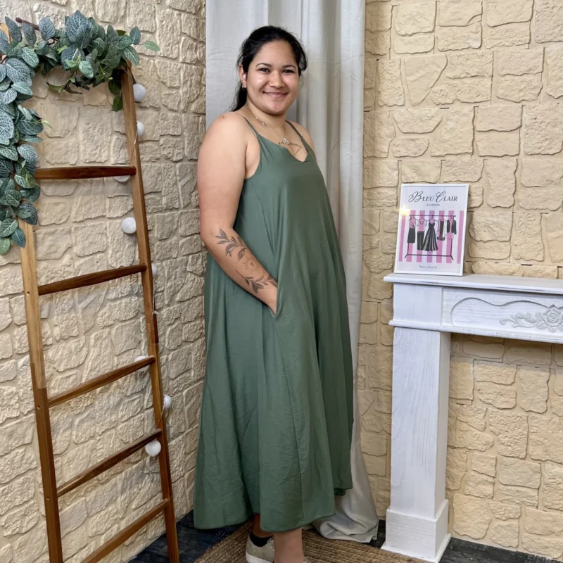 Robe longue fluide - kaki - taille-unique
