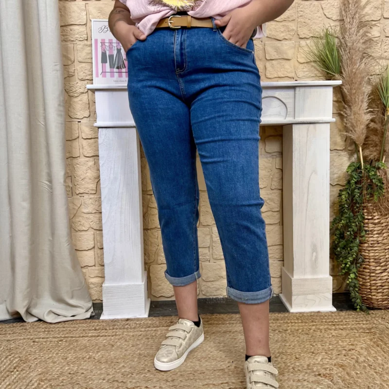 Jean MOM ceinturé (T42-T50) - denim - 50