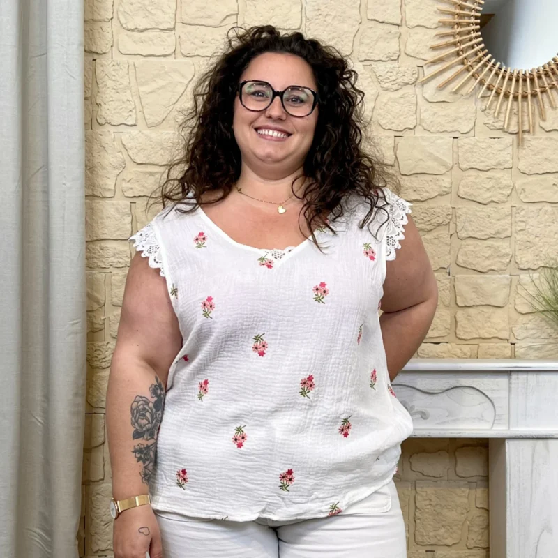 Top brodée en coton (T42-T48) - blanc - 48