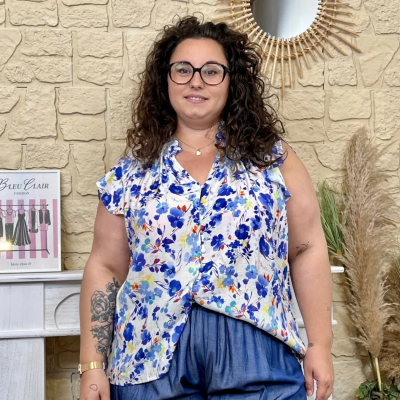 Blouse fleurie (T40-T48) - bleu-royal - 48