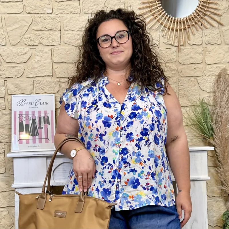 Blouse fleurie (T40-T48) - bleu-royal - 48