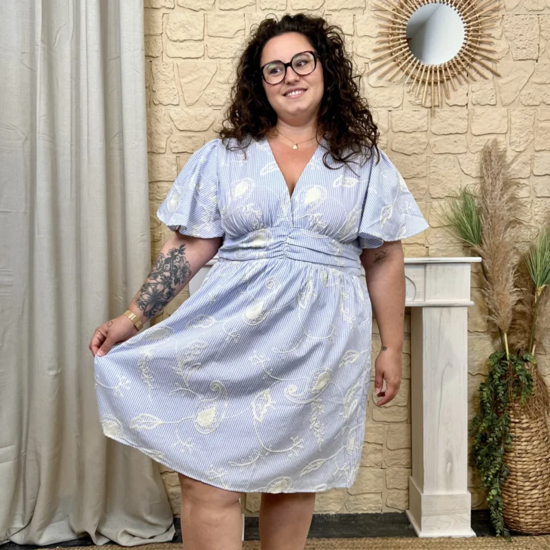 Robe élegante brodée (T40-T48) - bleu-ciel - 48