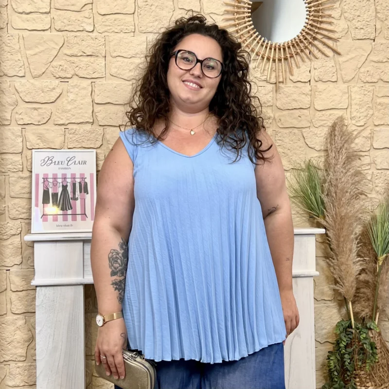 Débardeur plissé. "Jolies Formes" (TU) - bleu-ciel - taille-unique-grande-taille