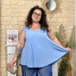 Débardeur plissé. "Jolies Formes" (TU) - bleu-ciel - taille-unique-grande-taille