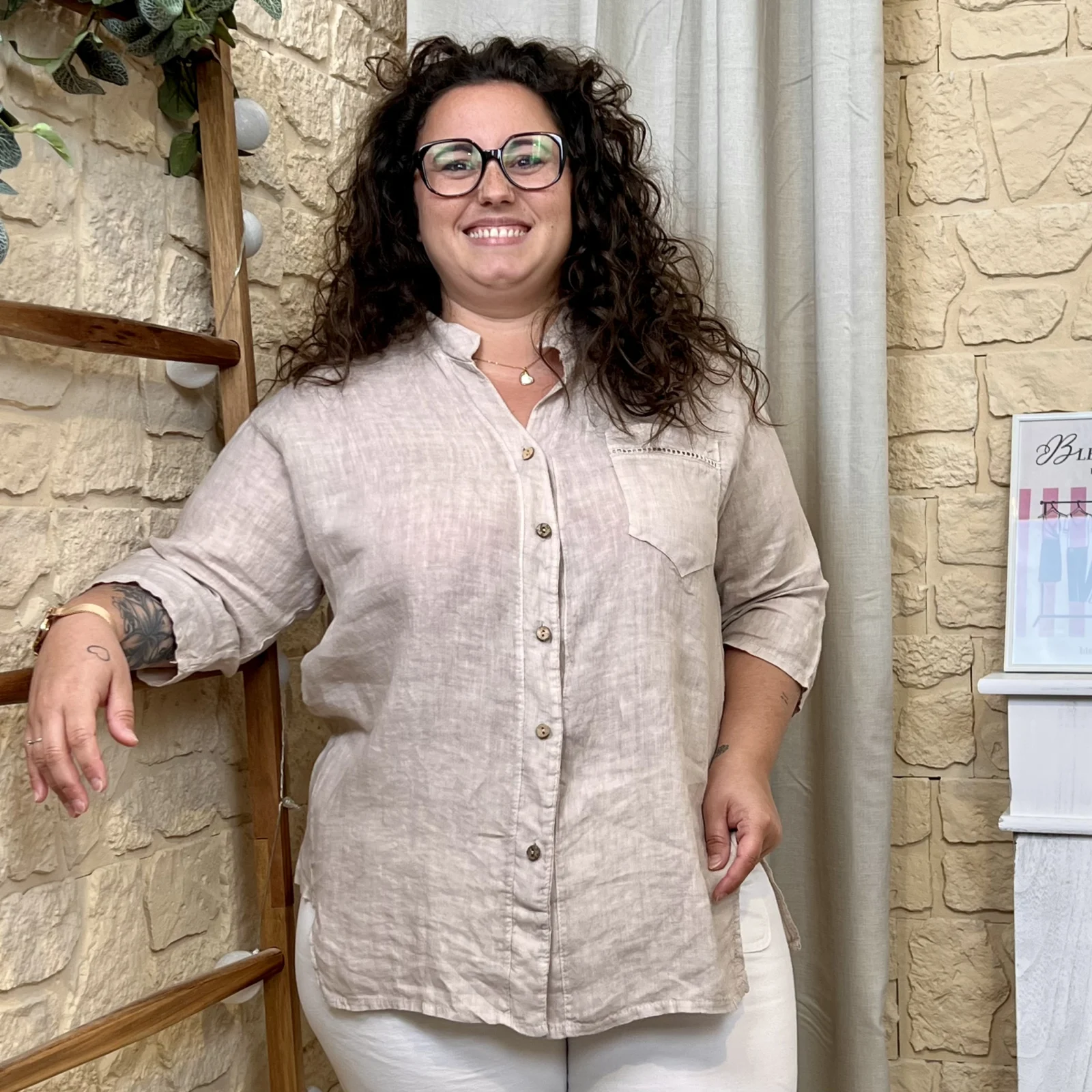 Chemise en lin - beige - taille-unique-grande-taille