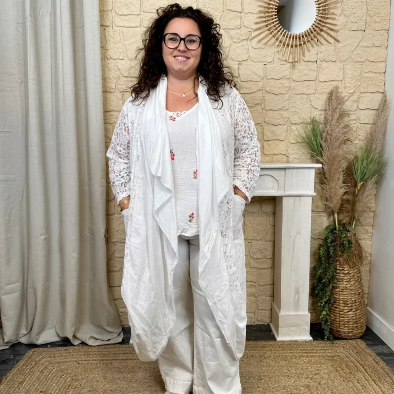 Veste légère en dentelle - blanc - taille-unique-grande-taille