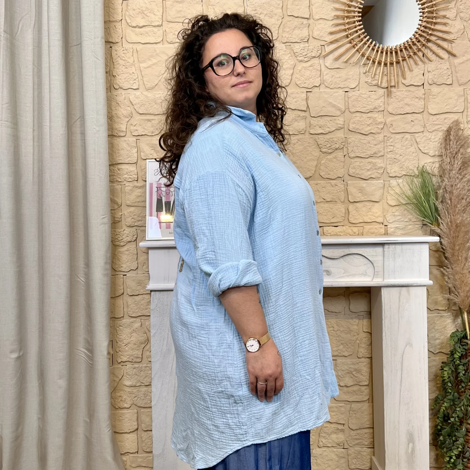 Sur-Chemise Longue "Oeil brodé" - bleu-ciel - taille-unique