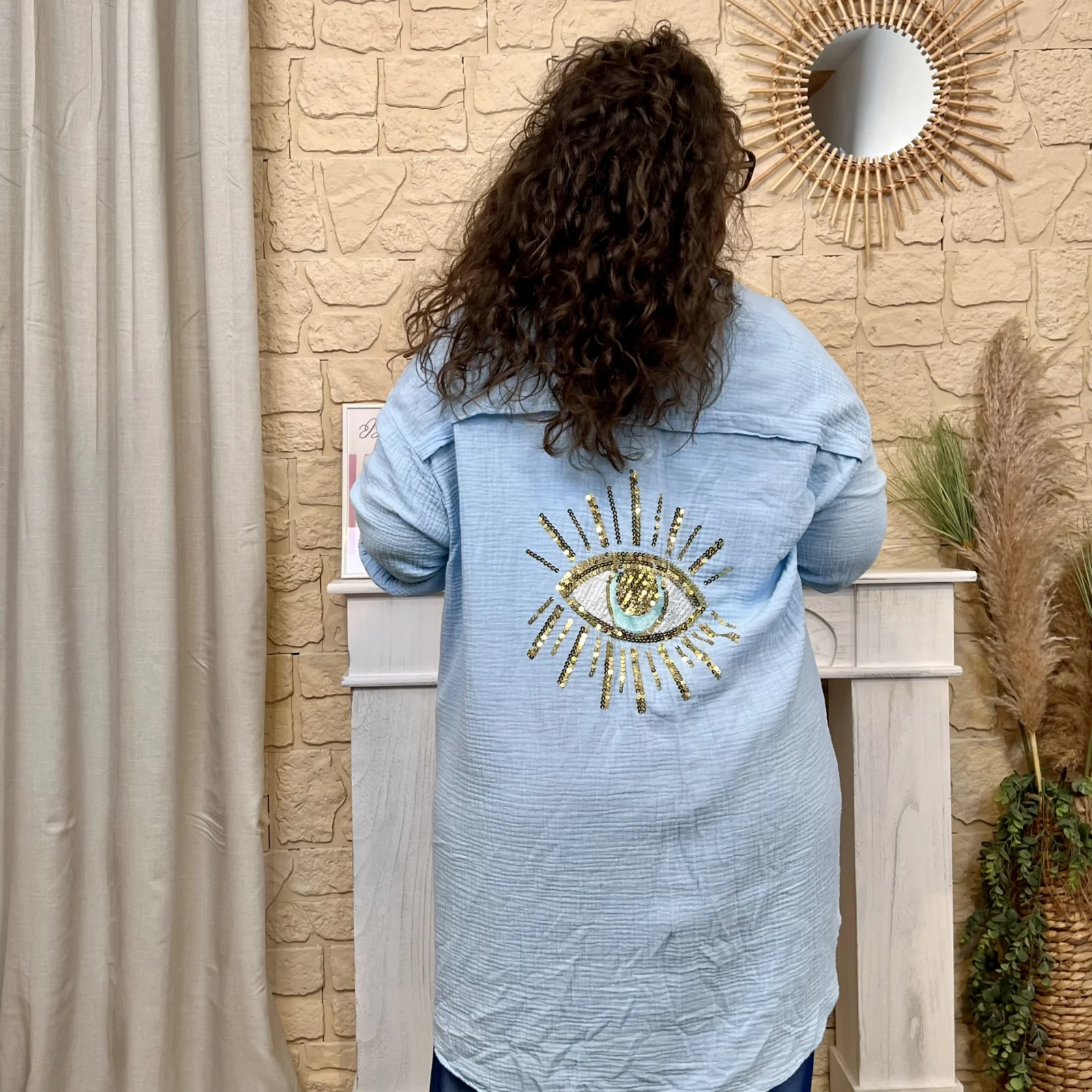 Sur-Chemise Longue "Oeil brodé" - bleu-ciel - taille-unique