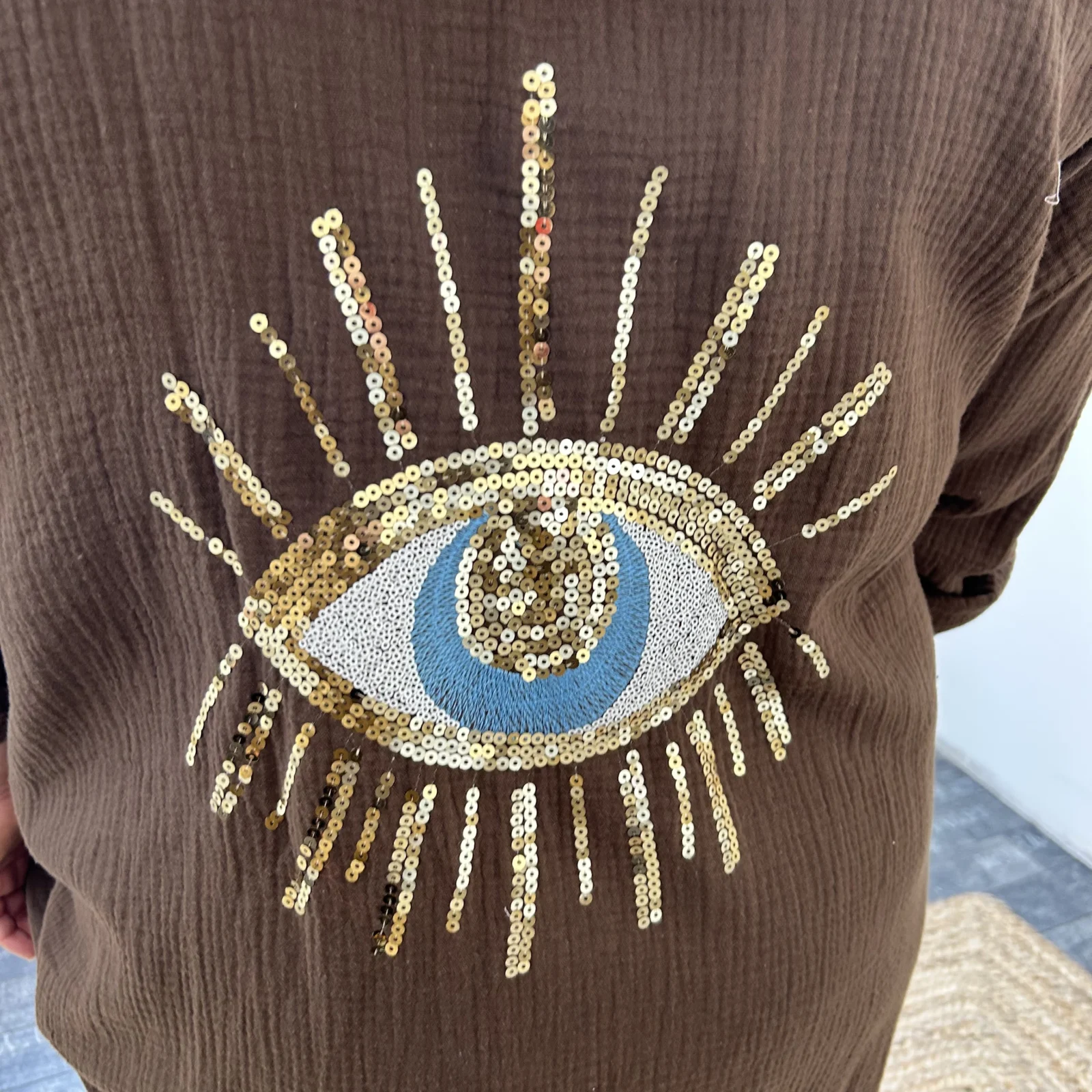 Sur-Chemise Longue "Oeil brodé" - marron-choco - taille-unique