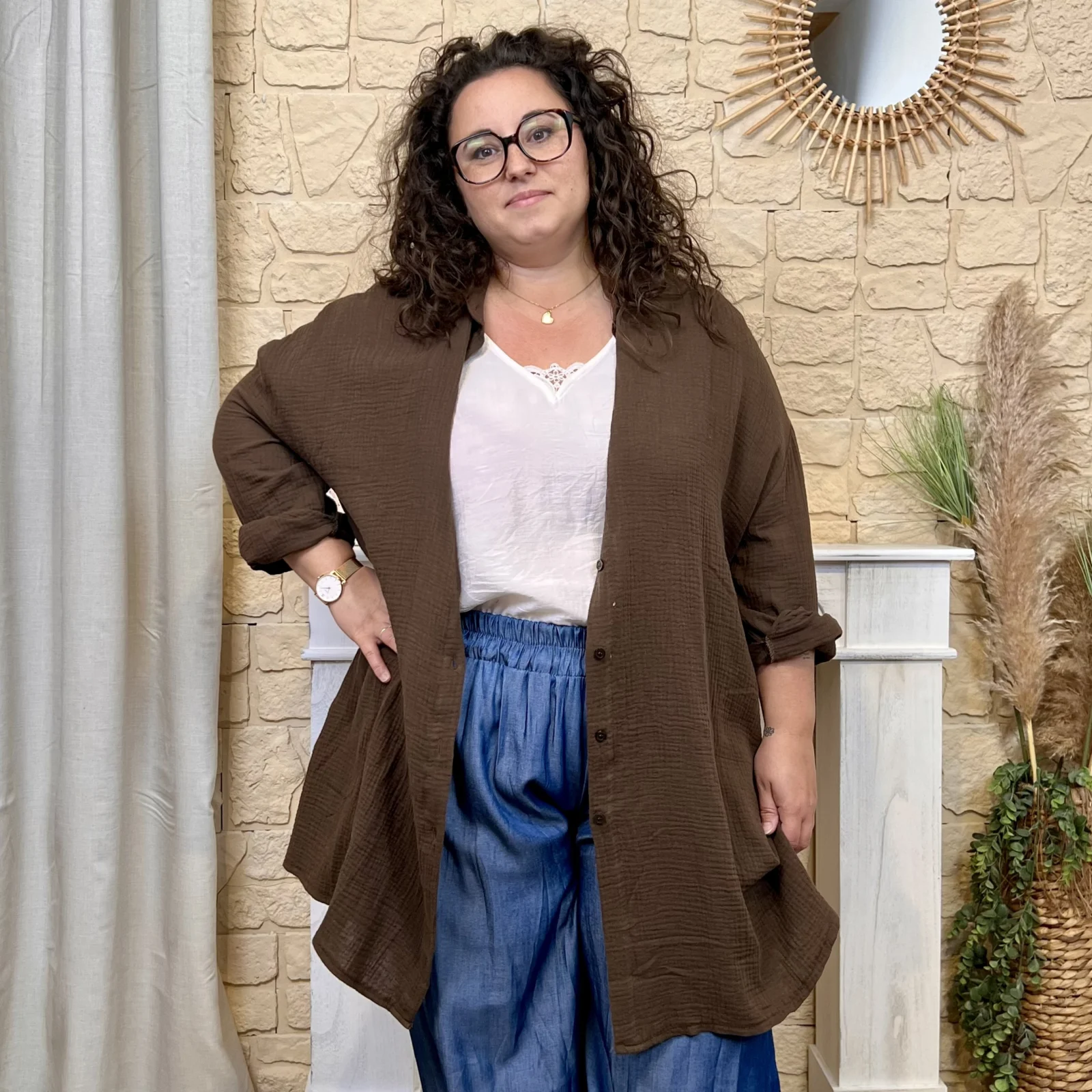 Sur-Chemise Longue "Oeil brodé" - marron-choco - taille-unique