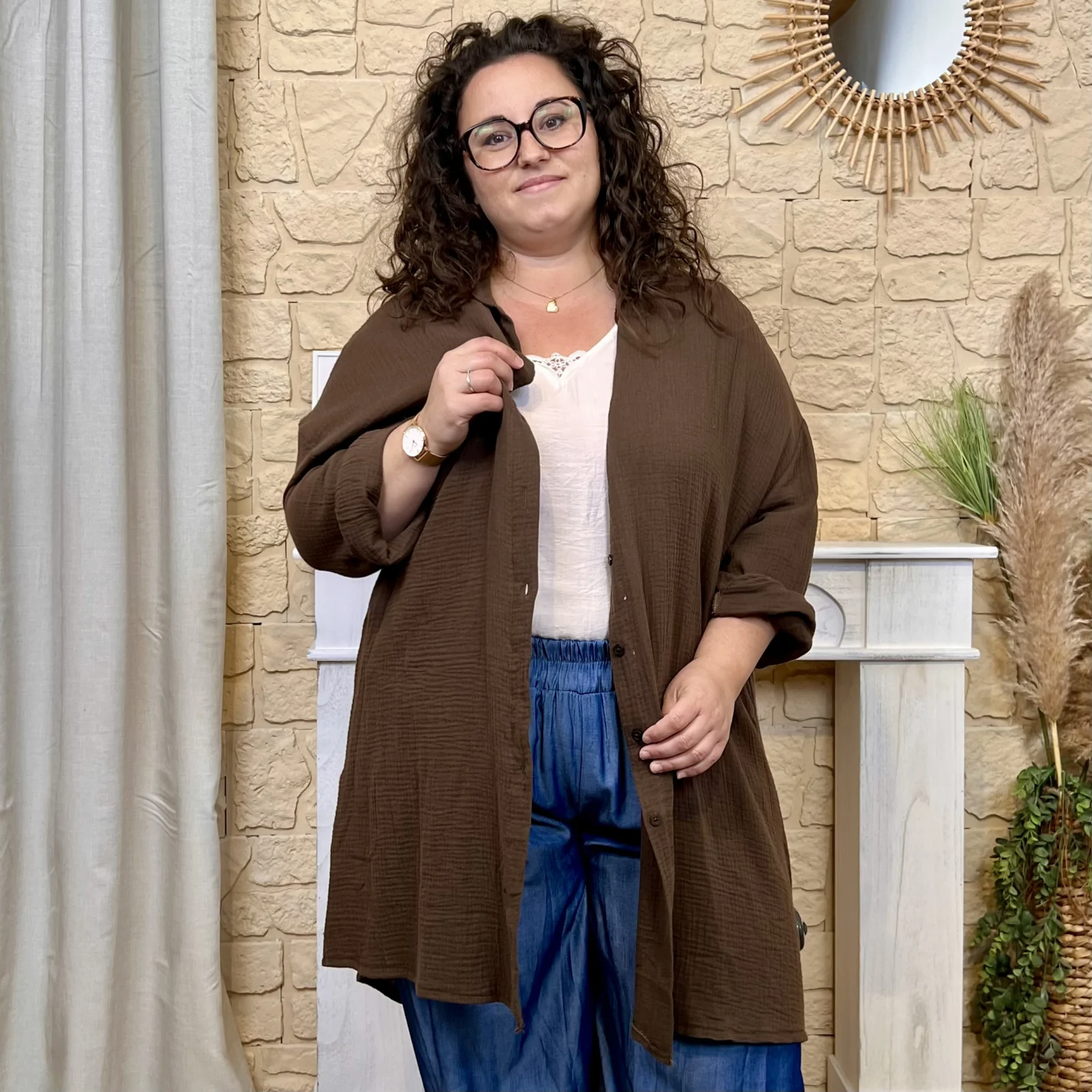 Sur-Chemise Longue "Oeil brodé" - marron-choco - taille-unique