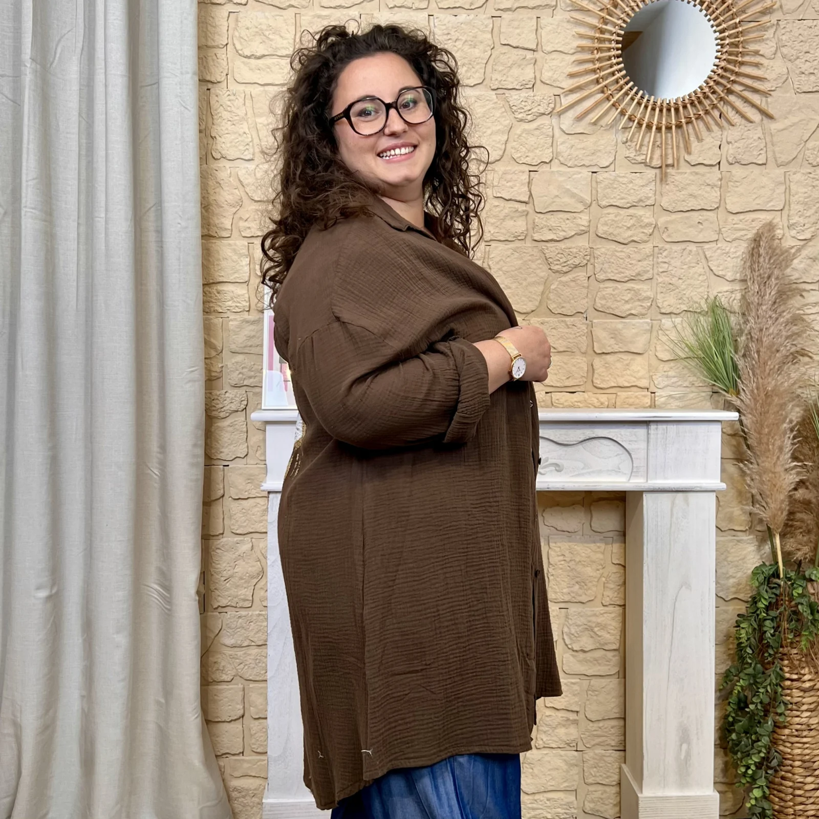 Sur-Chemise Longue "Oeil brodé" - marron-choco - taille-unique