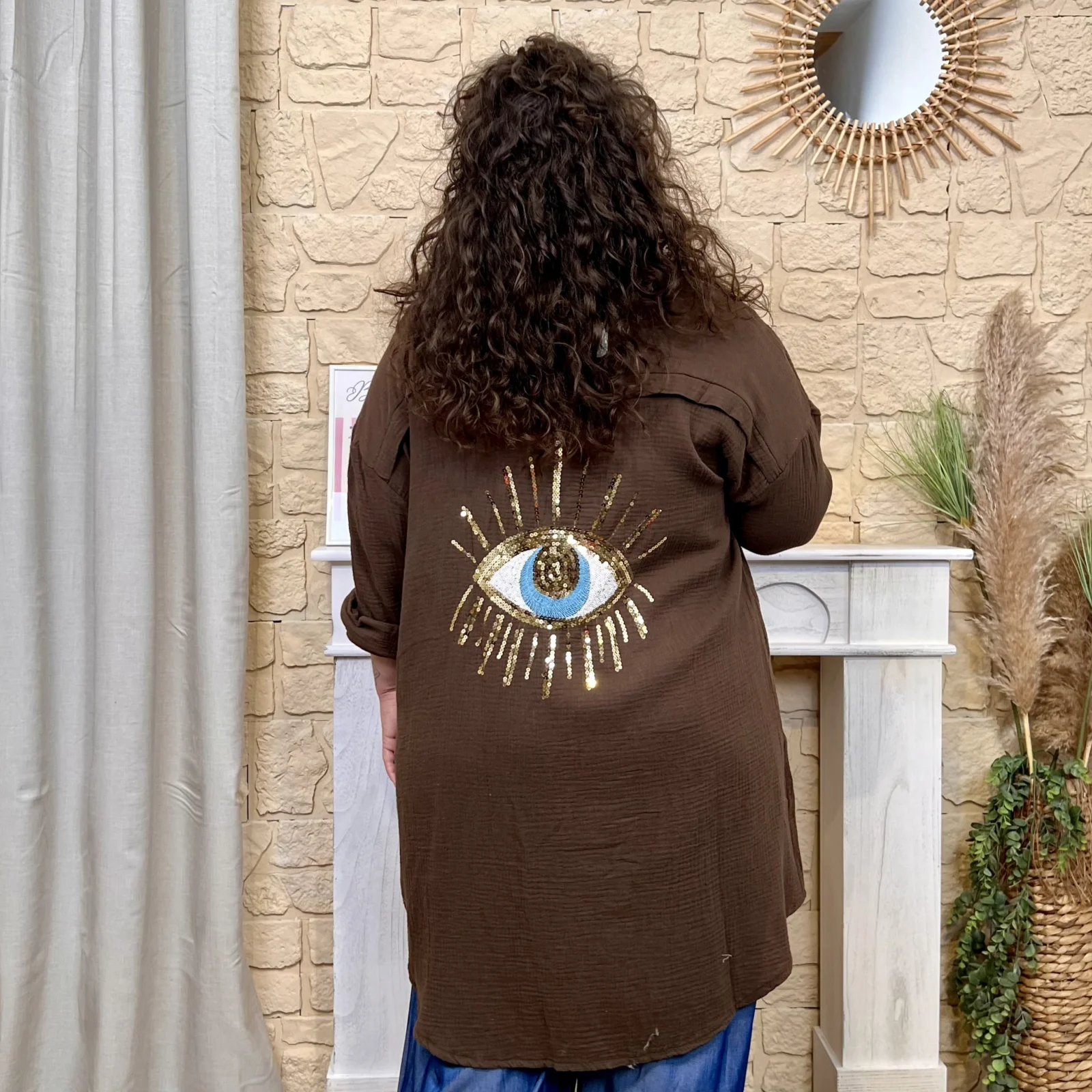 Sur-Chemise Longue "Oeil brodé" - marron-choco - taille-unique