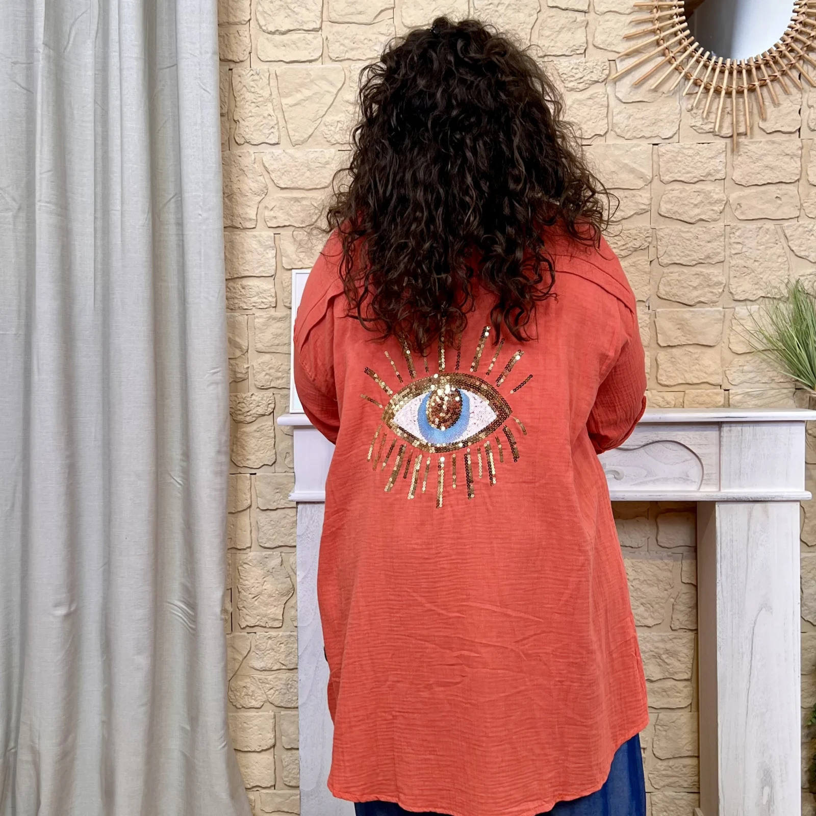Sur-Chemise Longue "Oeil brodé" - rouille - taille-unique