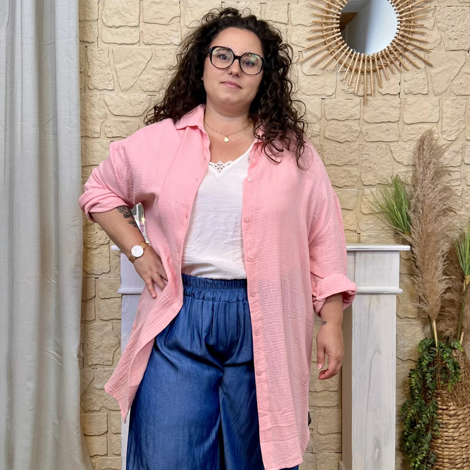 Sur-Chemise Longue "Oeil brodé" - rose-pale - taille-unique