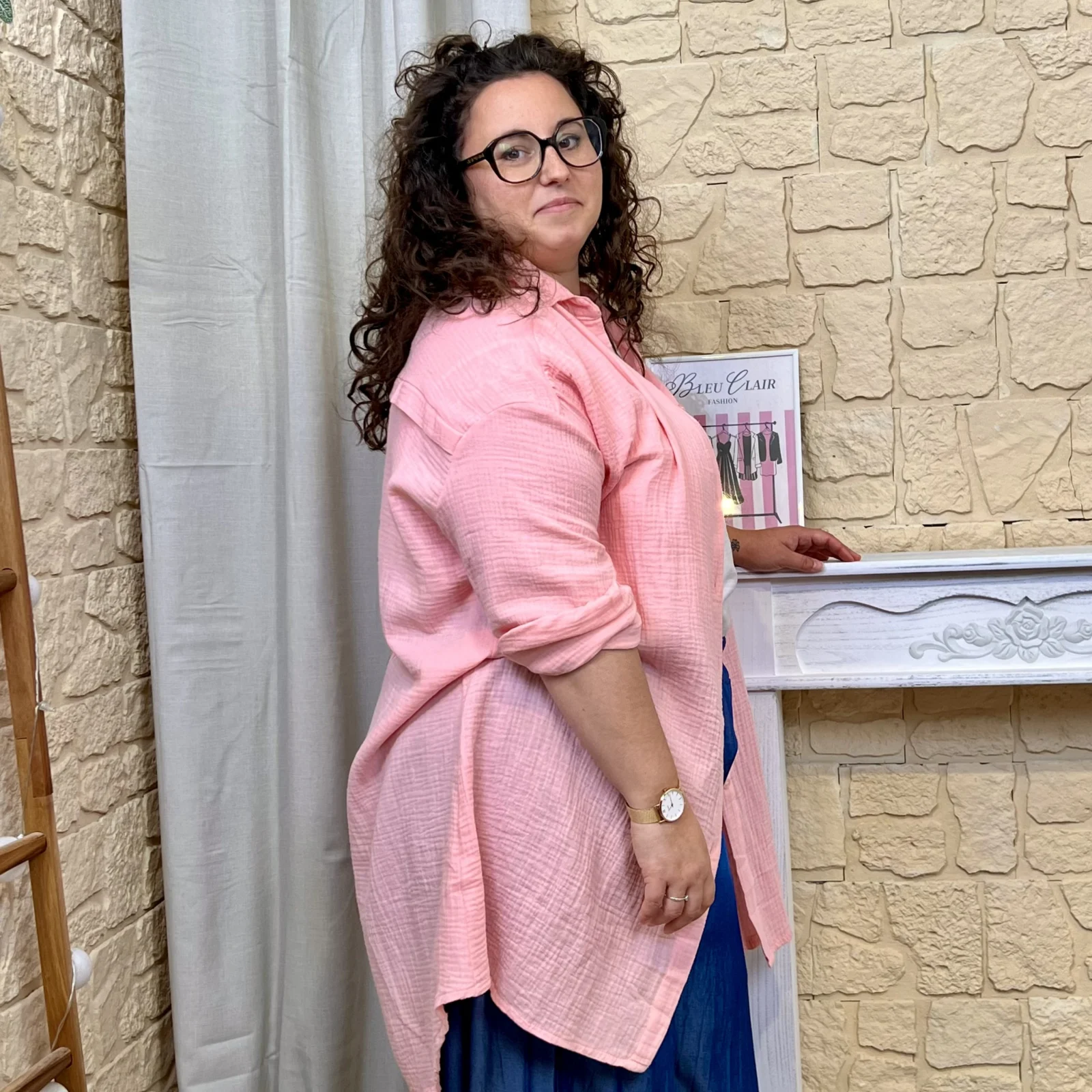 Sur-Chemise Longue "Oeil brodé" - rose-pale - taille-unique