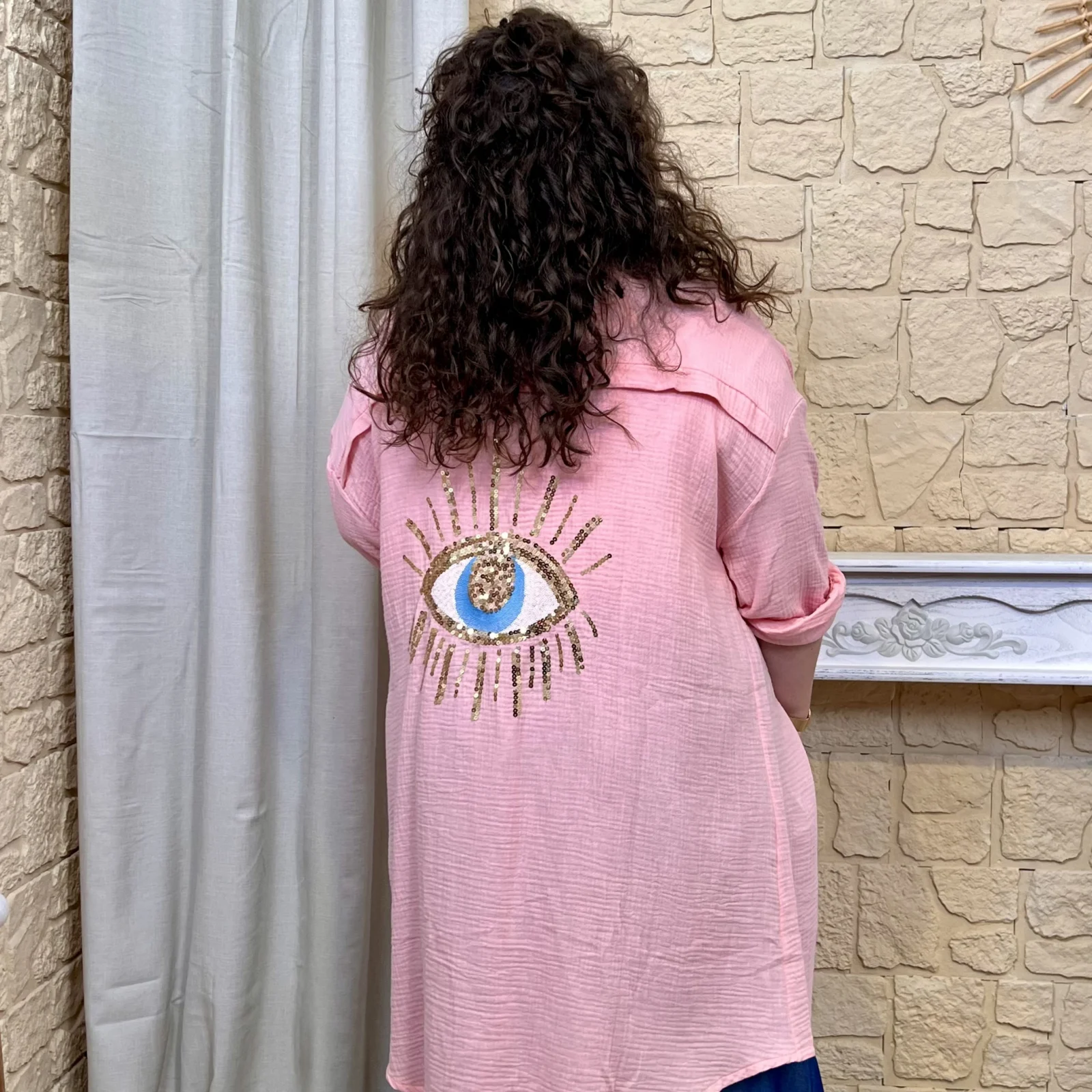 Sur-Chemise Longue "Oeil brodé" - rose-pale - taille-unique