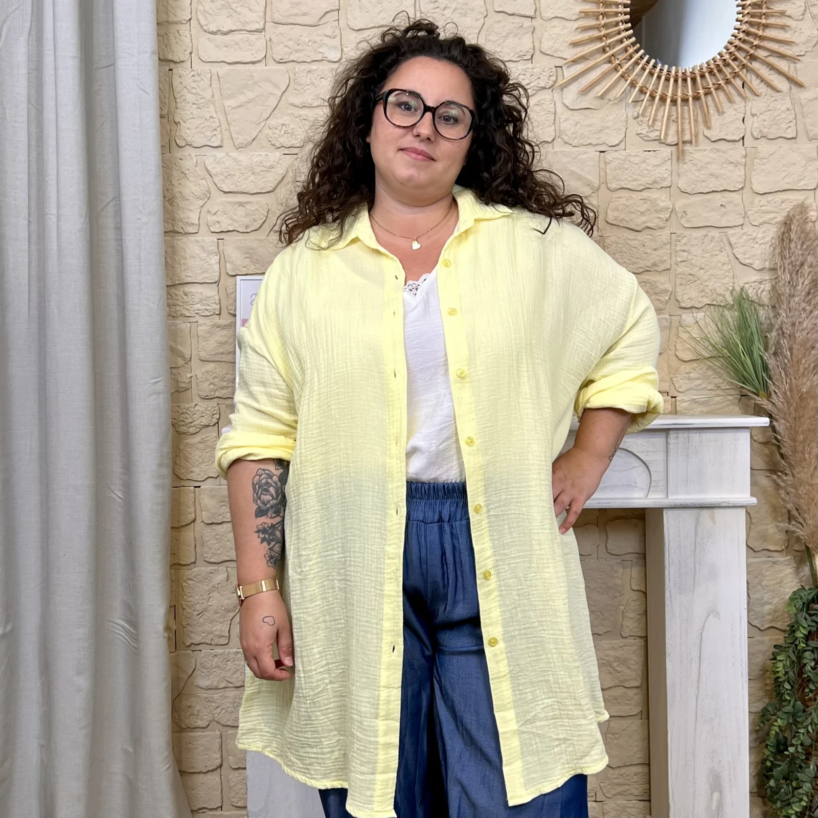Sur-Chemise Longue "Oeil brodé" - jaune - taille-unique