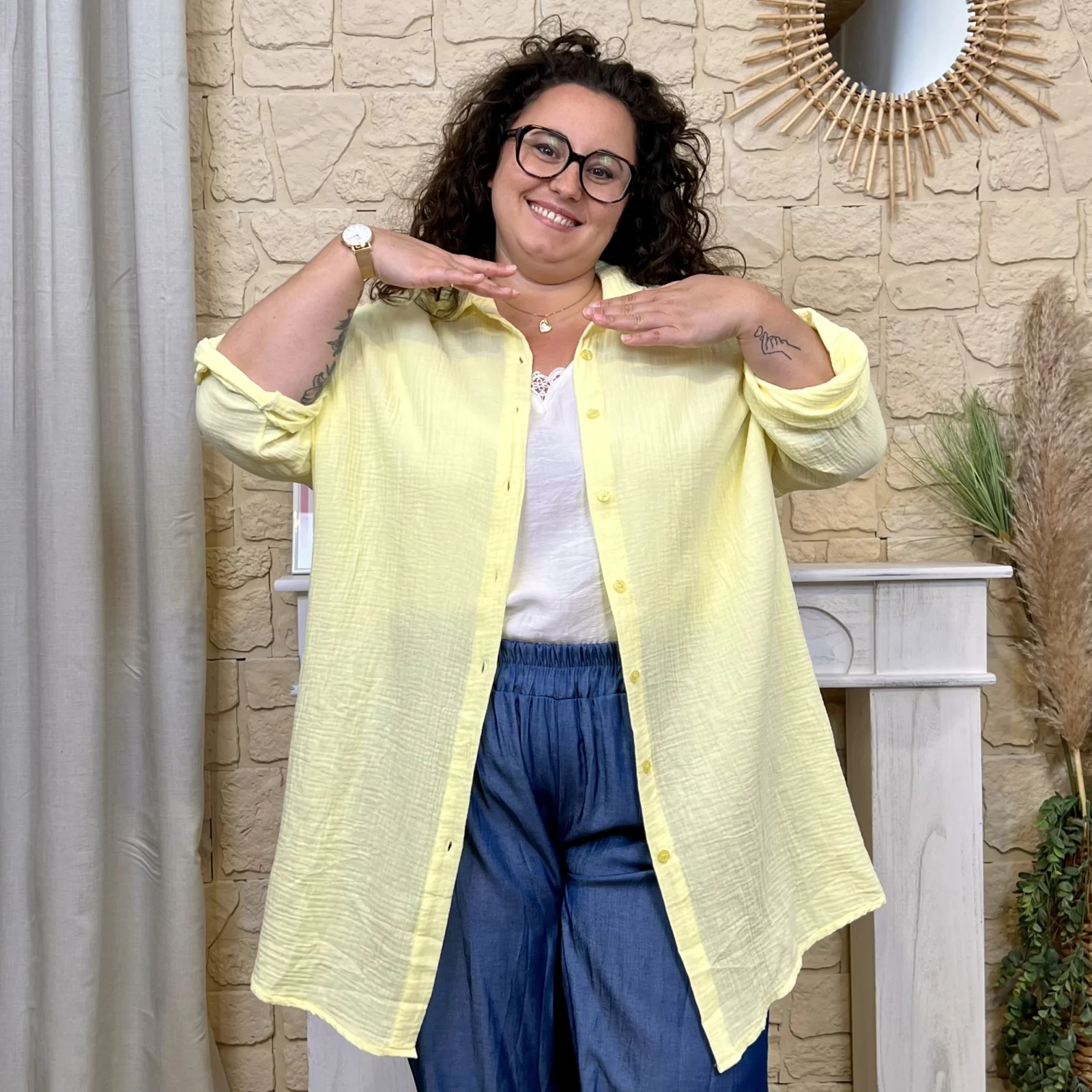 Sur-Chemise Longue "Oeil brodé" - jaune - taille-unique