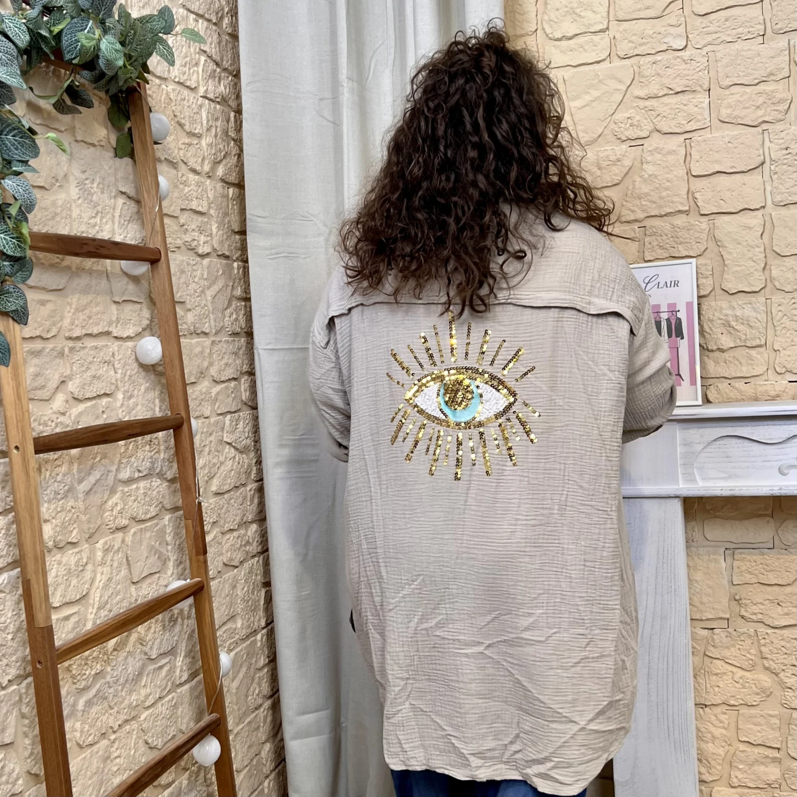 Sur-Chemise Longue "Oeil brodé" - beige - taille-unique