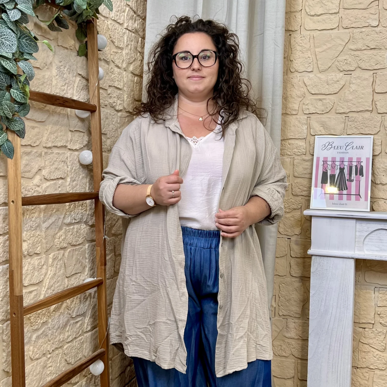 Sur-Chemise Longue "Oeil brodé" - beige - taille-unique