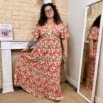Robe longue fleurie (T40-T48) - rouge-jaune - 48