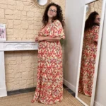 Robe longue fleurie (T40-T48) - rouge-jaune - 48