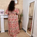 Robe longue fleurie (T40-T48) - rouge-jaune - 48
