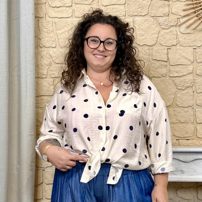 Chemise à pois - blanc-pois-marine - 52